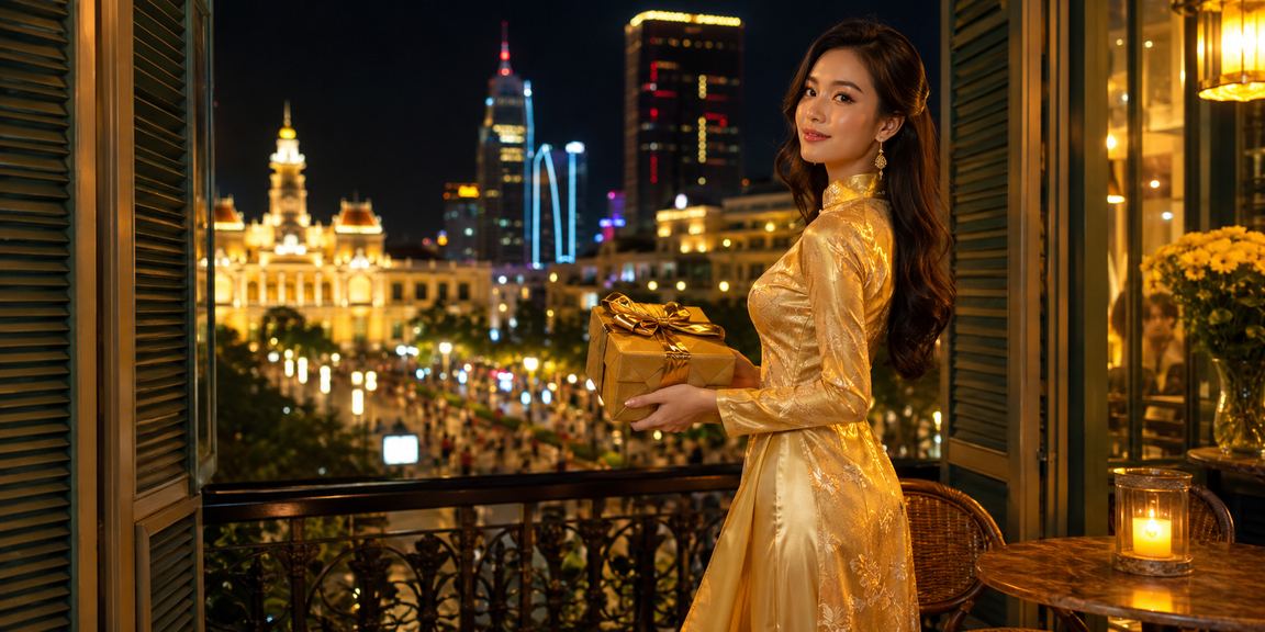 Người phụ nữ Việt Nam mặc áo dài đang chơi slot game trên điện thoại tại Hồ Chí Minh, giao diện hiển thị rõ ràng